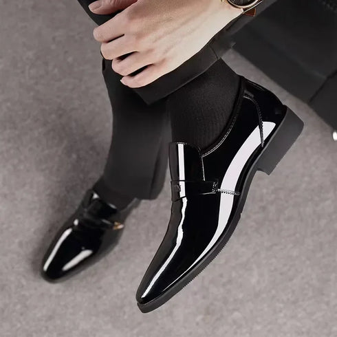 Men's Leather Oxford Shoes Slip On Business Dress Loafers with Pointed Toe